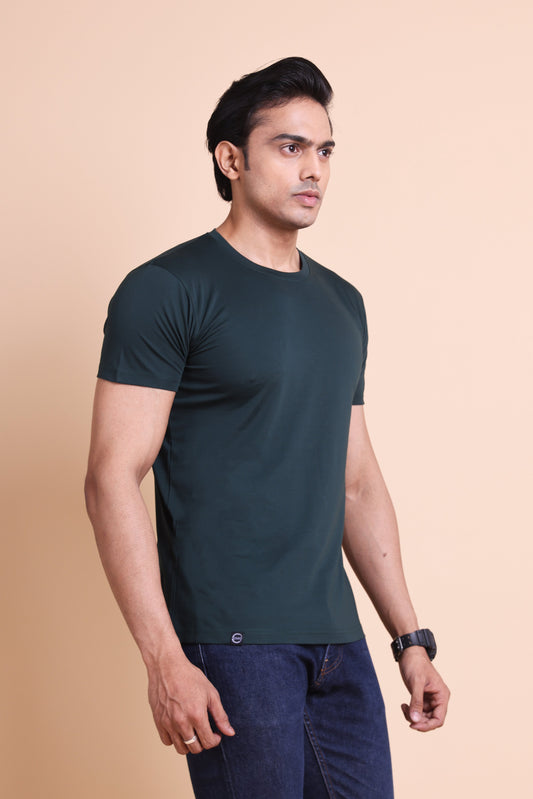 Men's Bottle Green Solid Slim Fit T-shirts - Exclusive