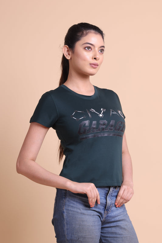 Women's Garage Dark Green Slim Fit T-shirt - Exclusive
