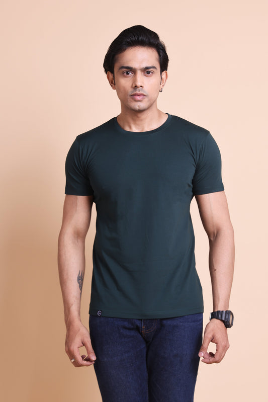 Men's Bottle Green Solid Slim Fit T-shirts