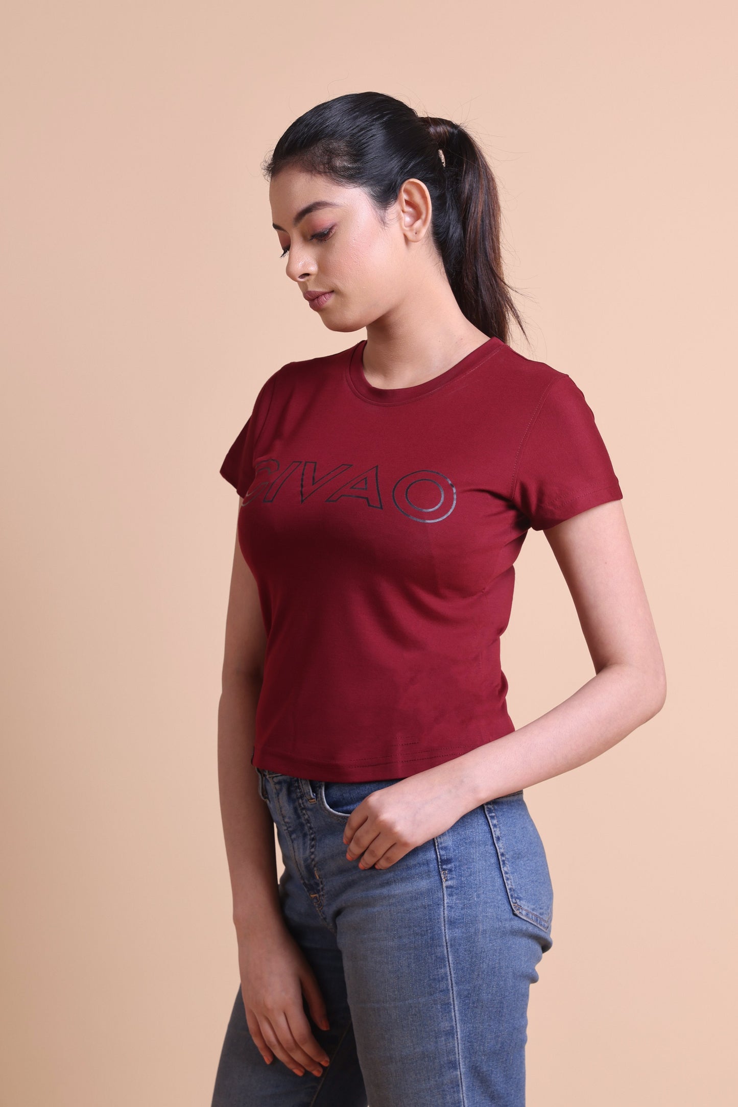 The Civao Women's Maroon  Slim Fit T-Shirt