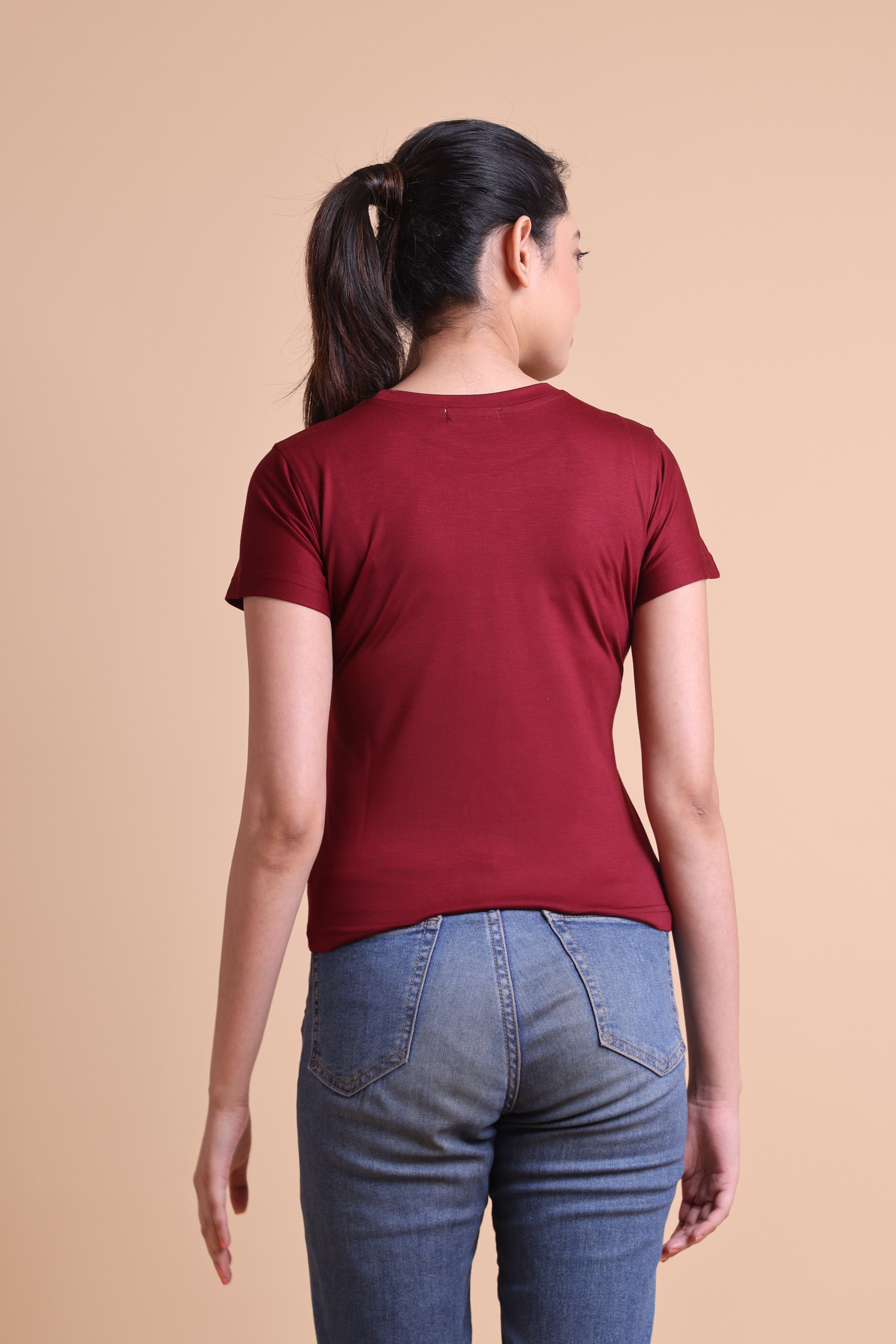 The Civao Women's Maroon  Slim Fit T-Shirt