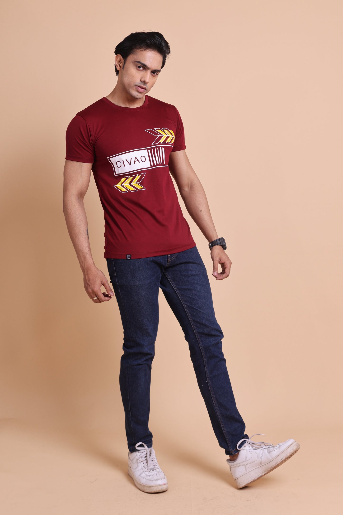 Civao Maroon Slim Fit T-shirts