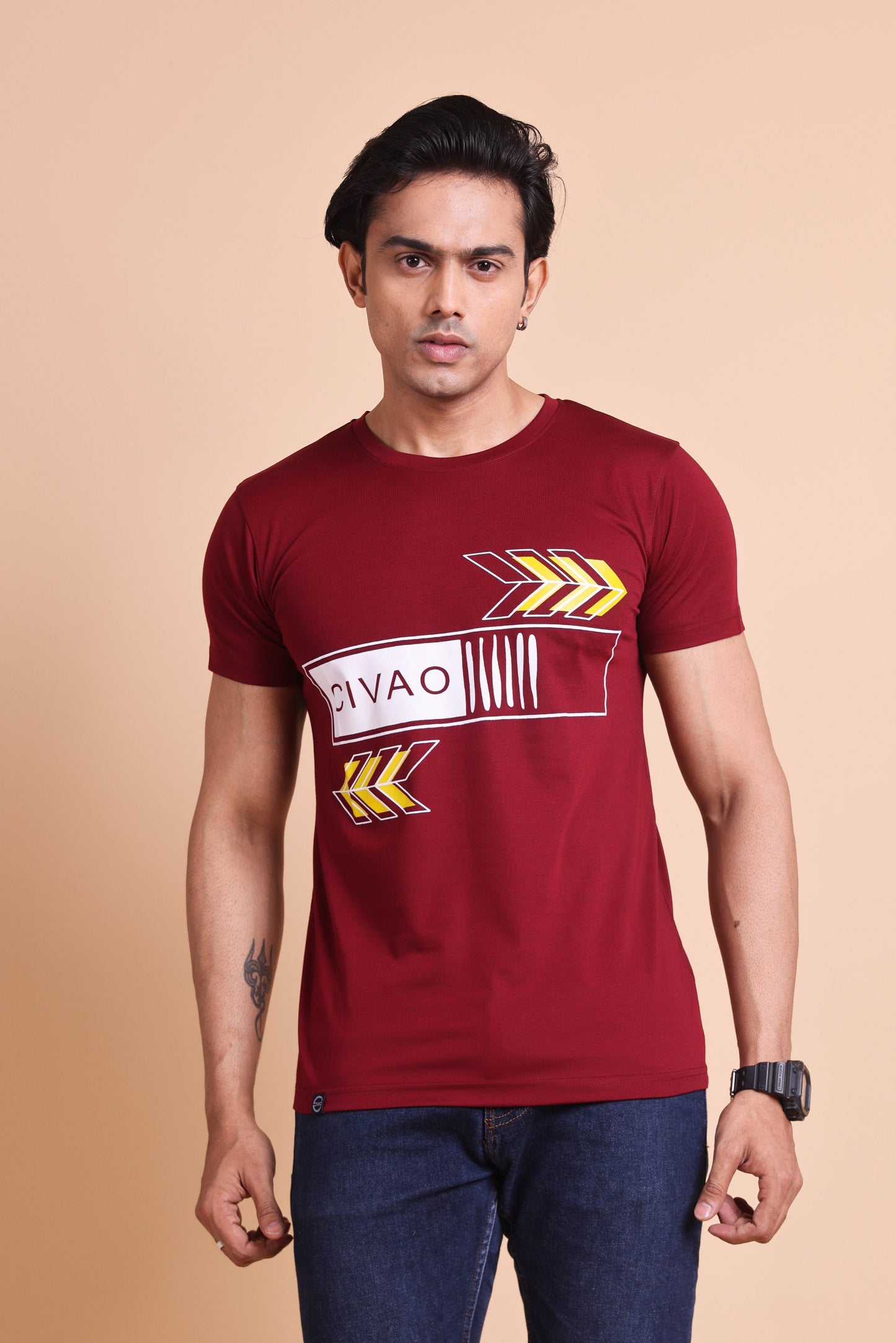 Civao Maroon Slim Fit T-shirts