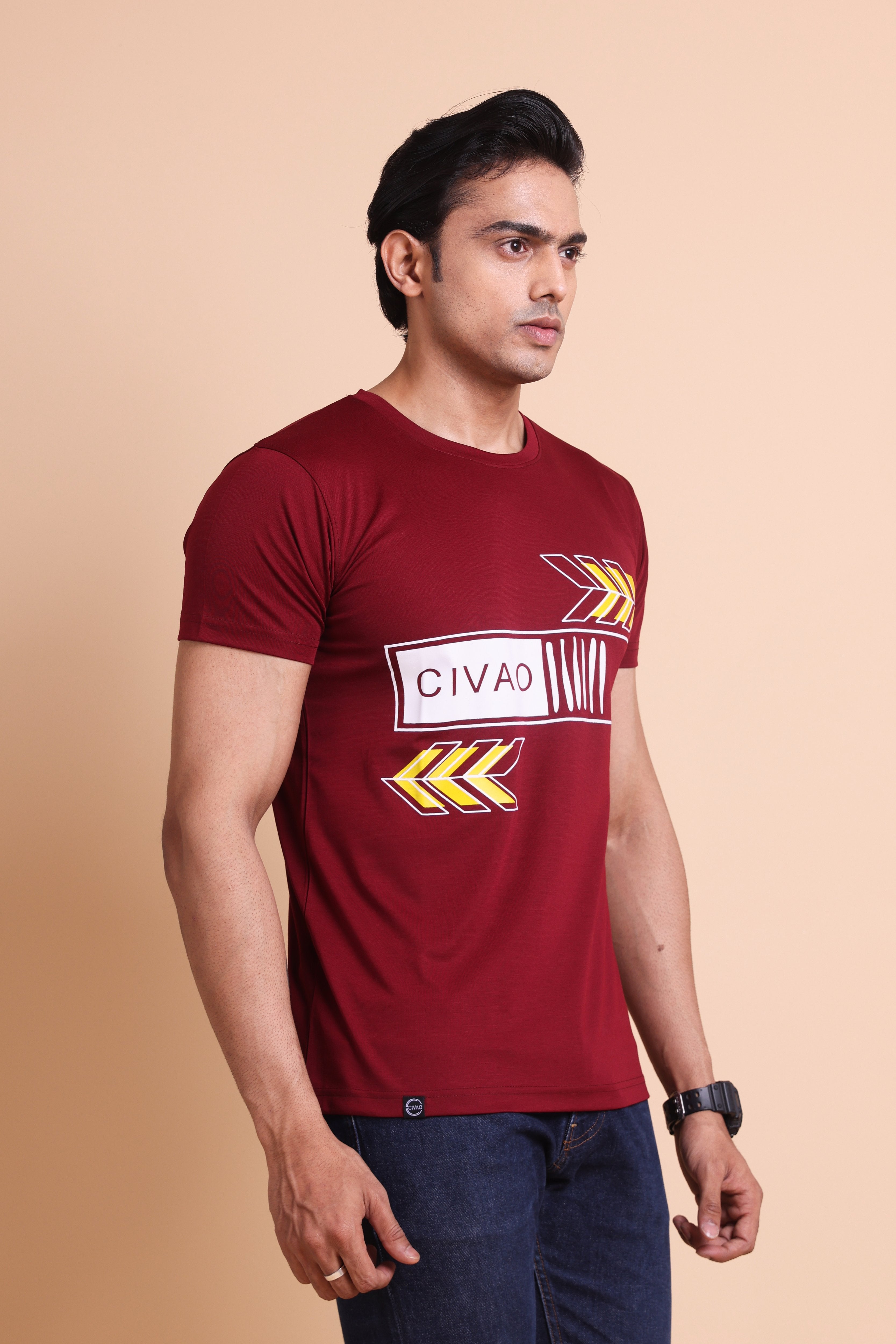 Civao Maroon Slim Fit T-shirts