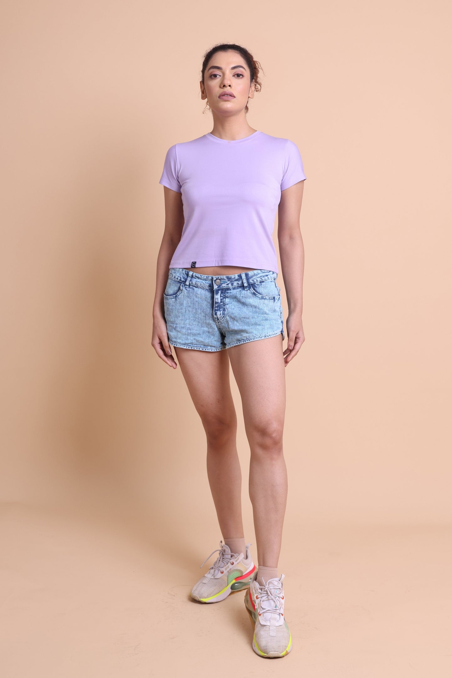 Women's Light Indigo Color Solid Slim Fit T-shirts