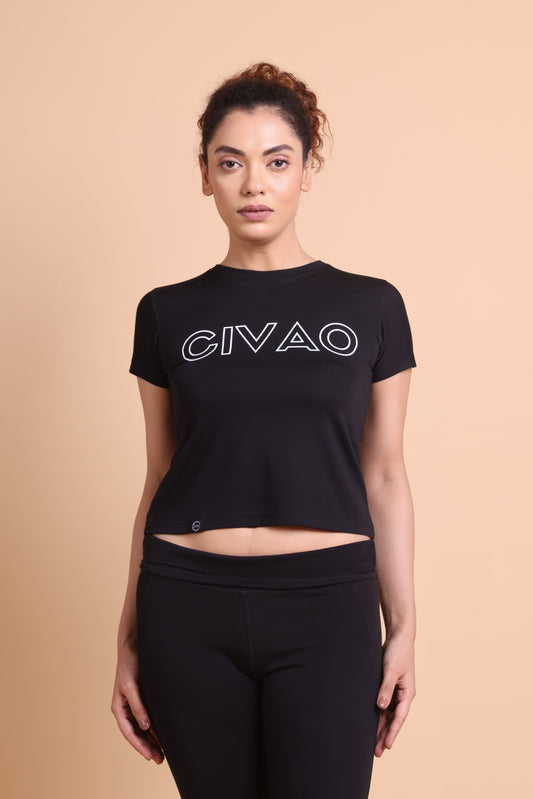 The Civao Women's  Slim Fit Black T-Shirt