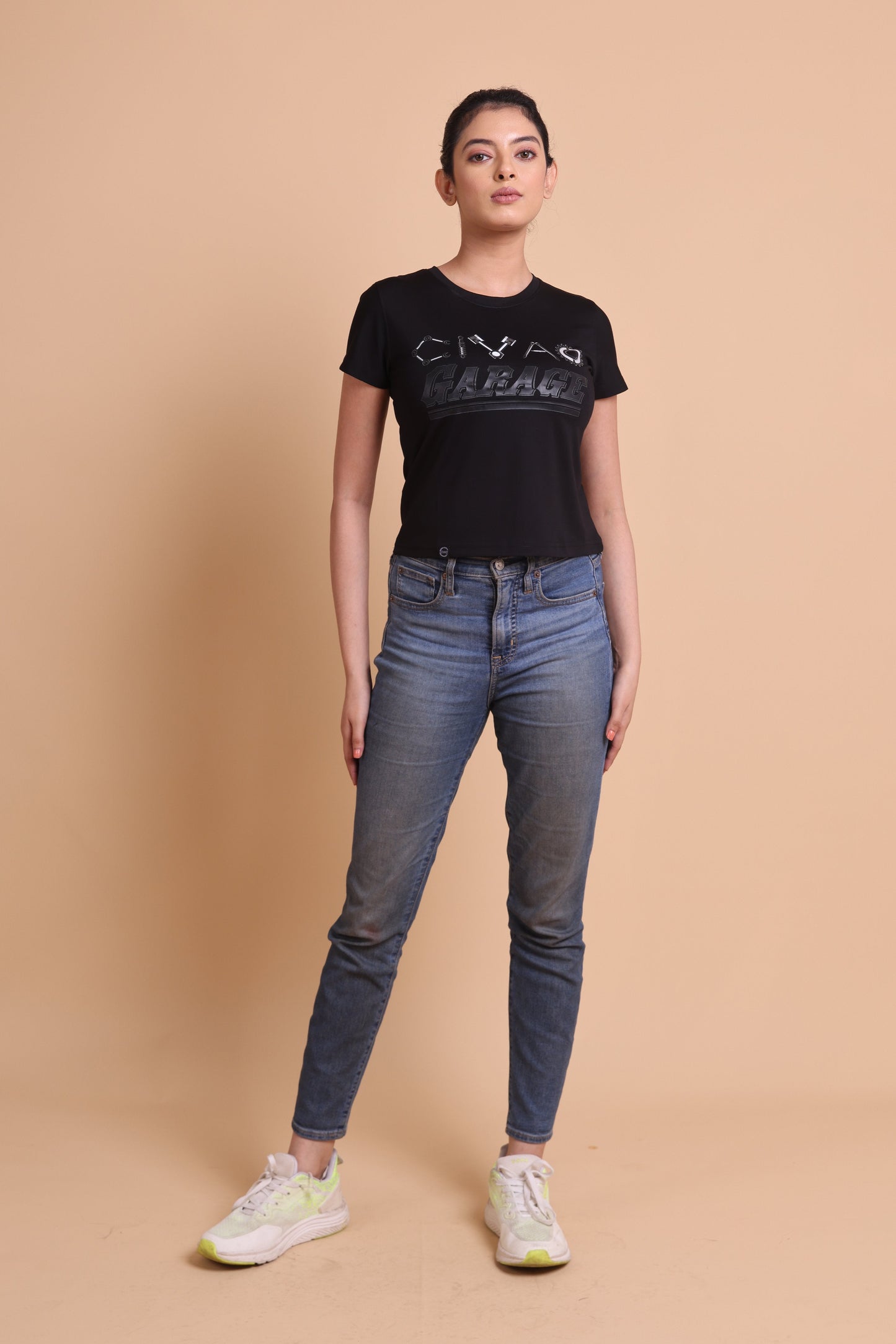 The Garage Black Women's Slim Fit T-Shirt