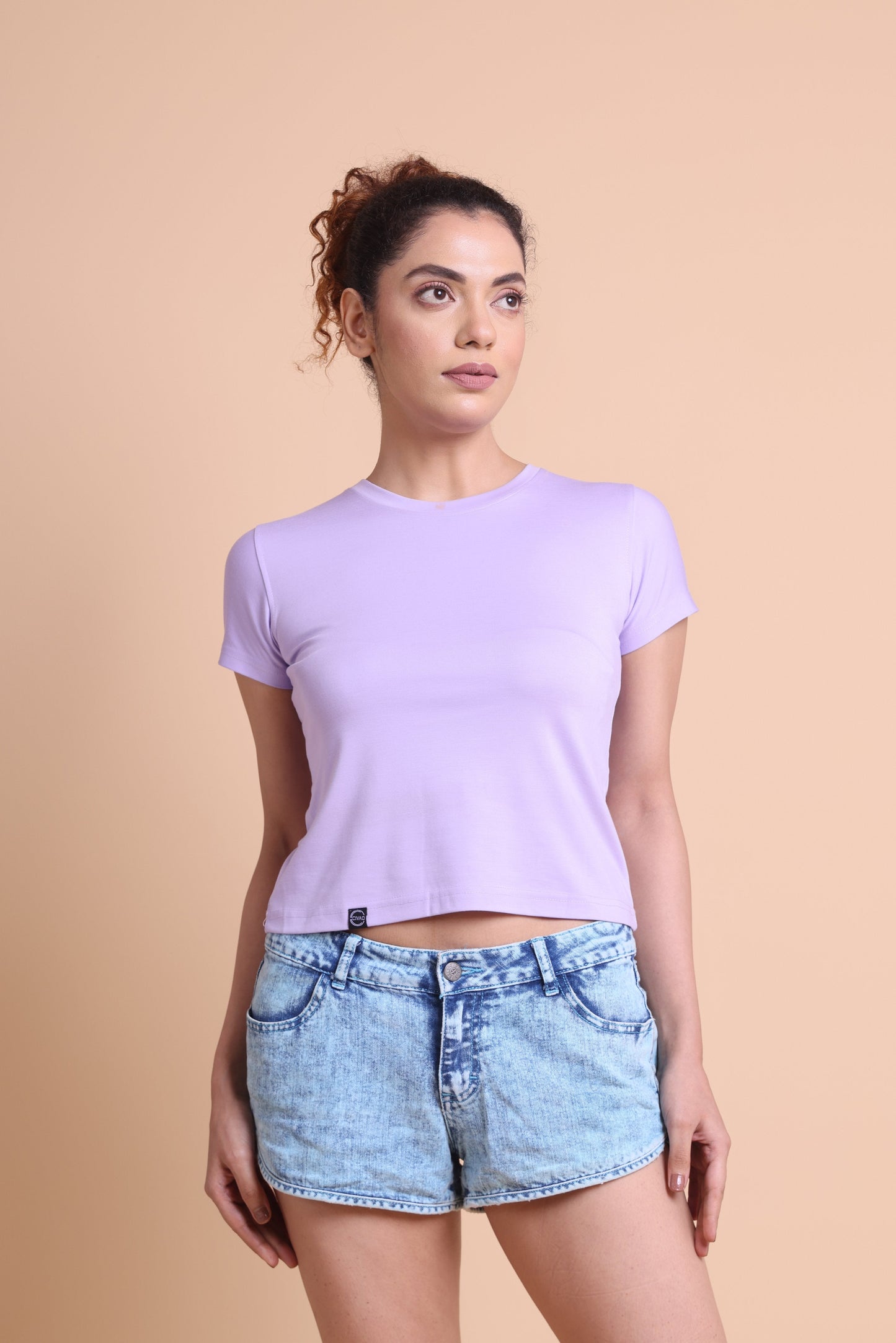 Women's Light Indigo Color Solid Slim Fit T-shirts