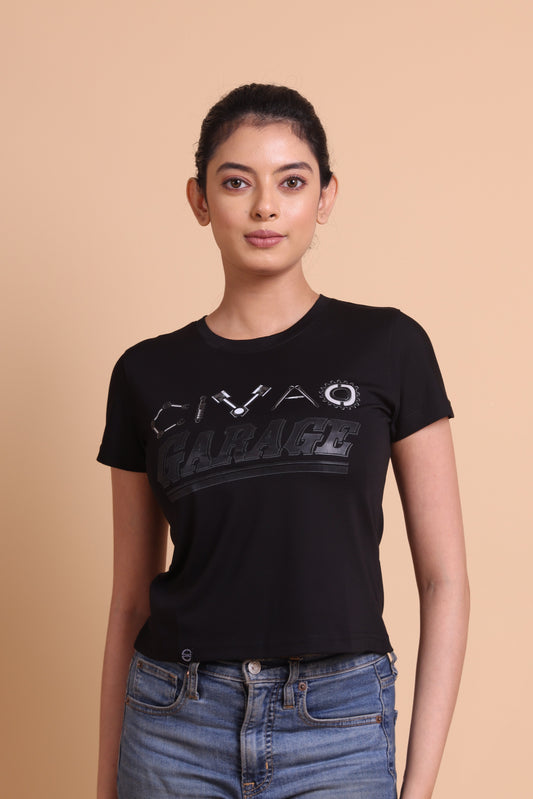 The Garage Black Women's Slim Fit T-Shirt