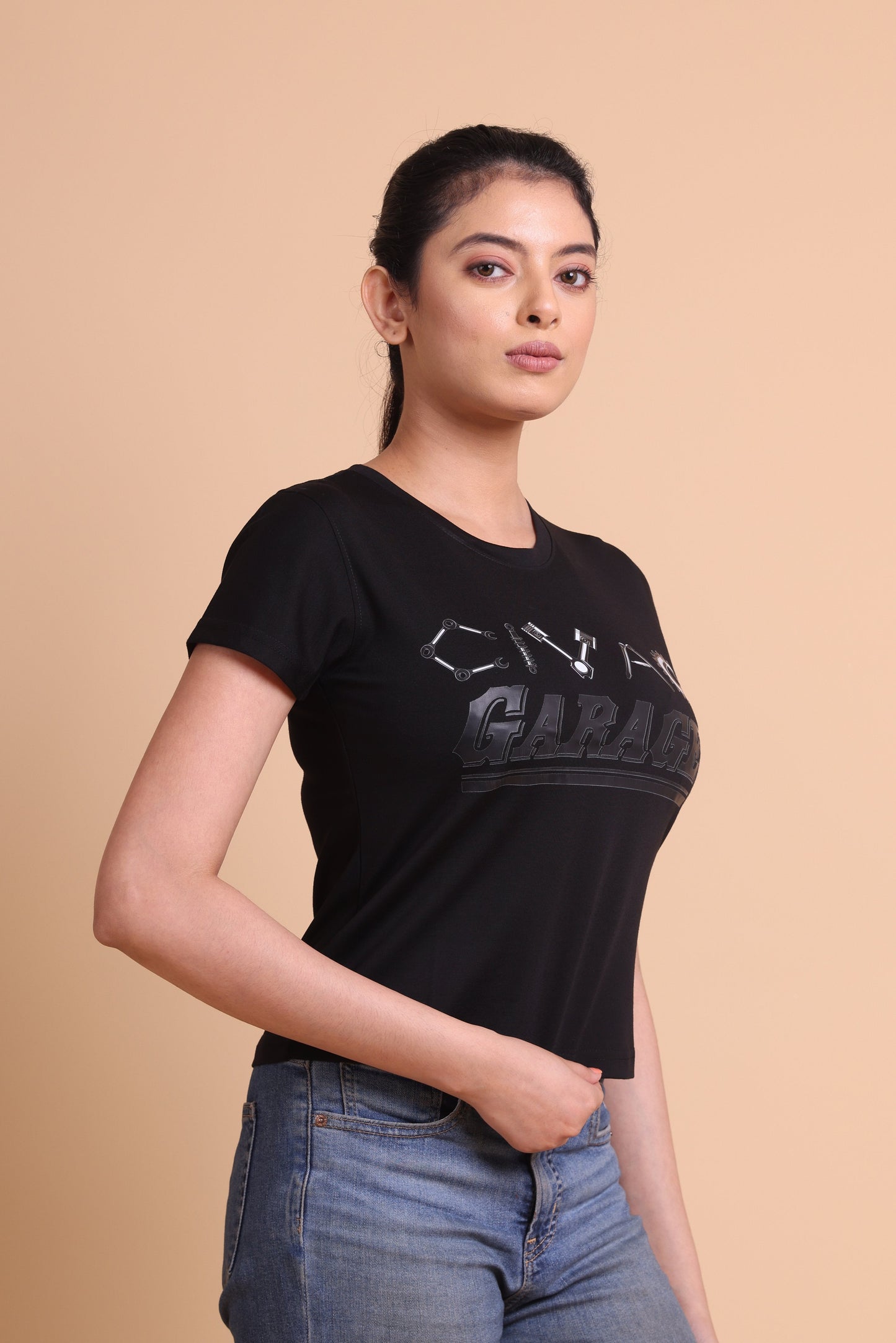 The Garage Black Women's Slim Fit T-Shirt