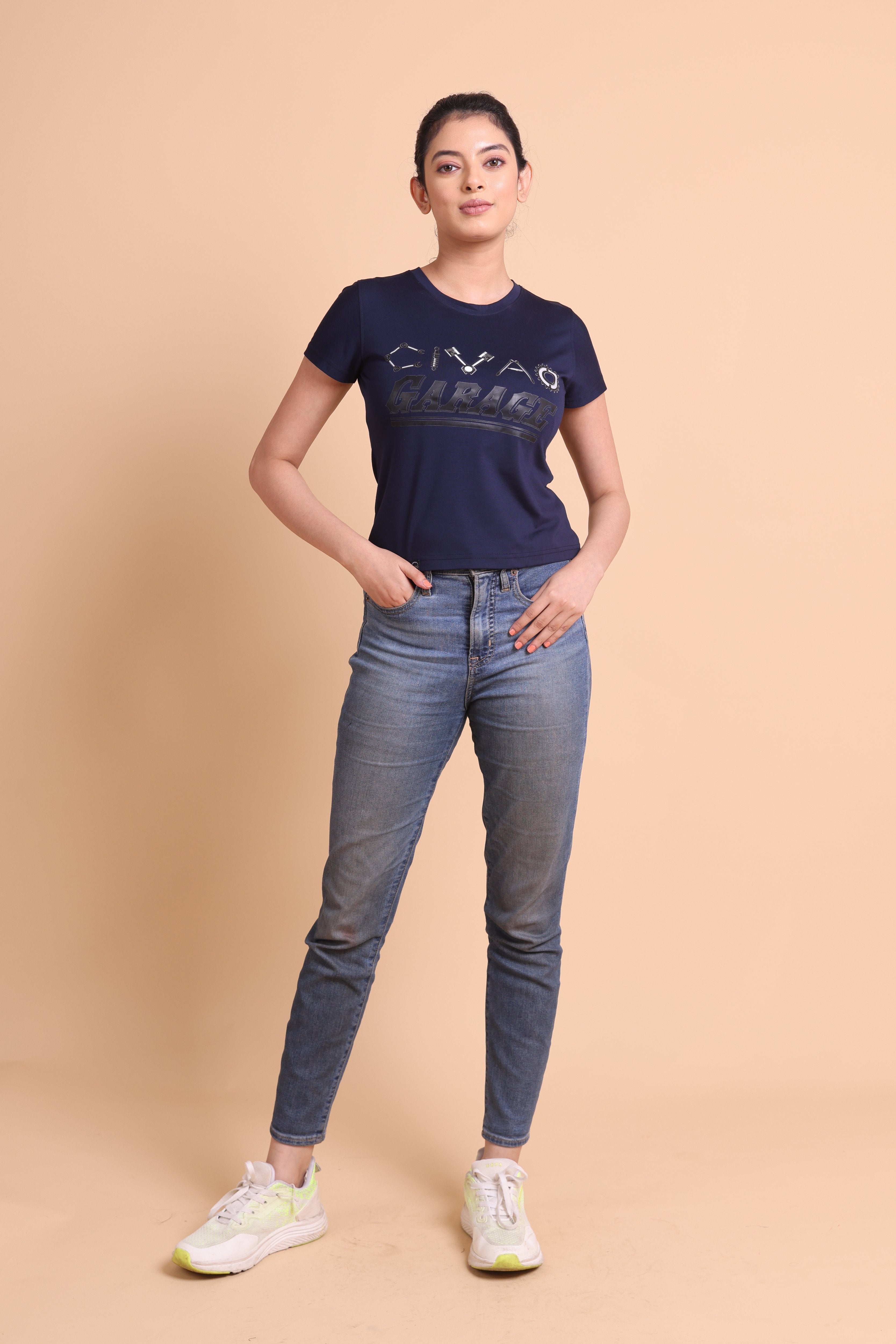 Garage Women's Navy Blue Slim Fit T-Shirt