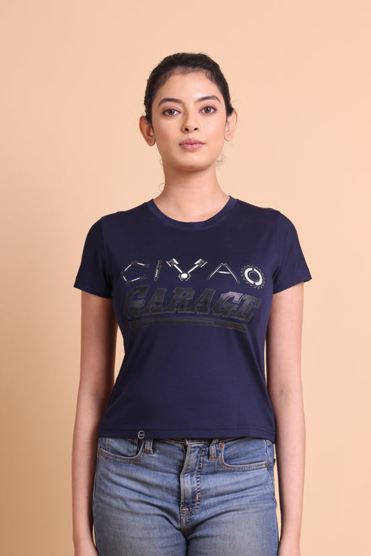 Garage Women's Navy Blue Slim Fit T-Shirt