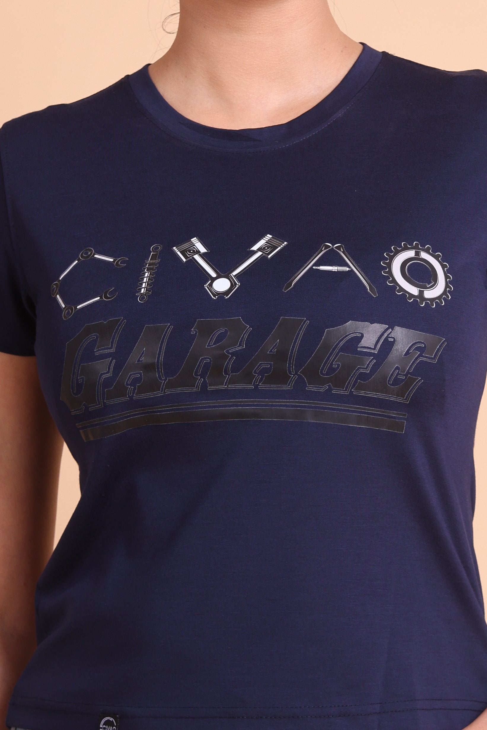 Garage Women's Navy Blue Slim Fit T-Shirt