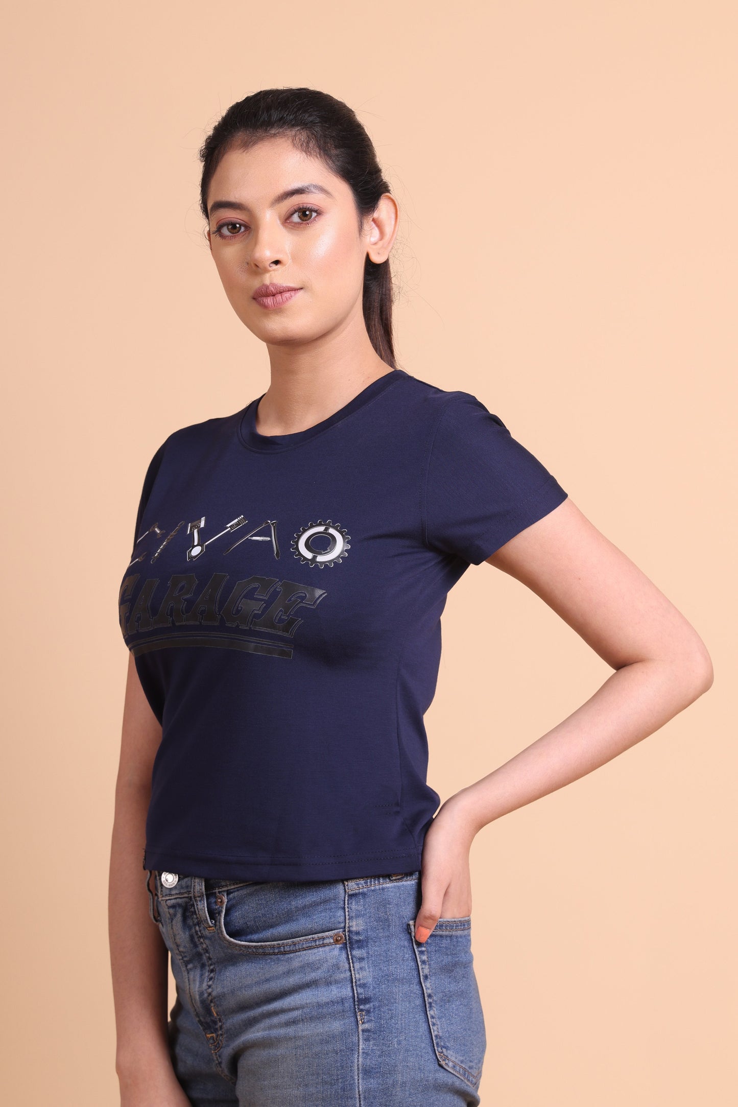 Garage Women's Navy Blue Slim Fit T-Shirt