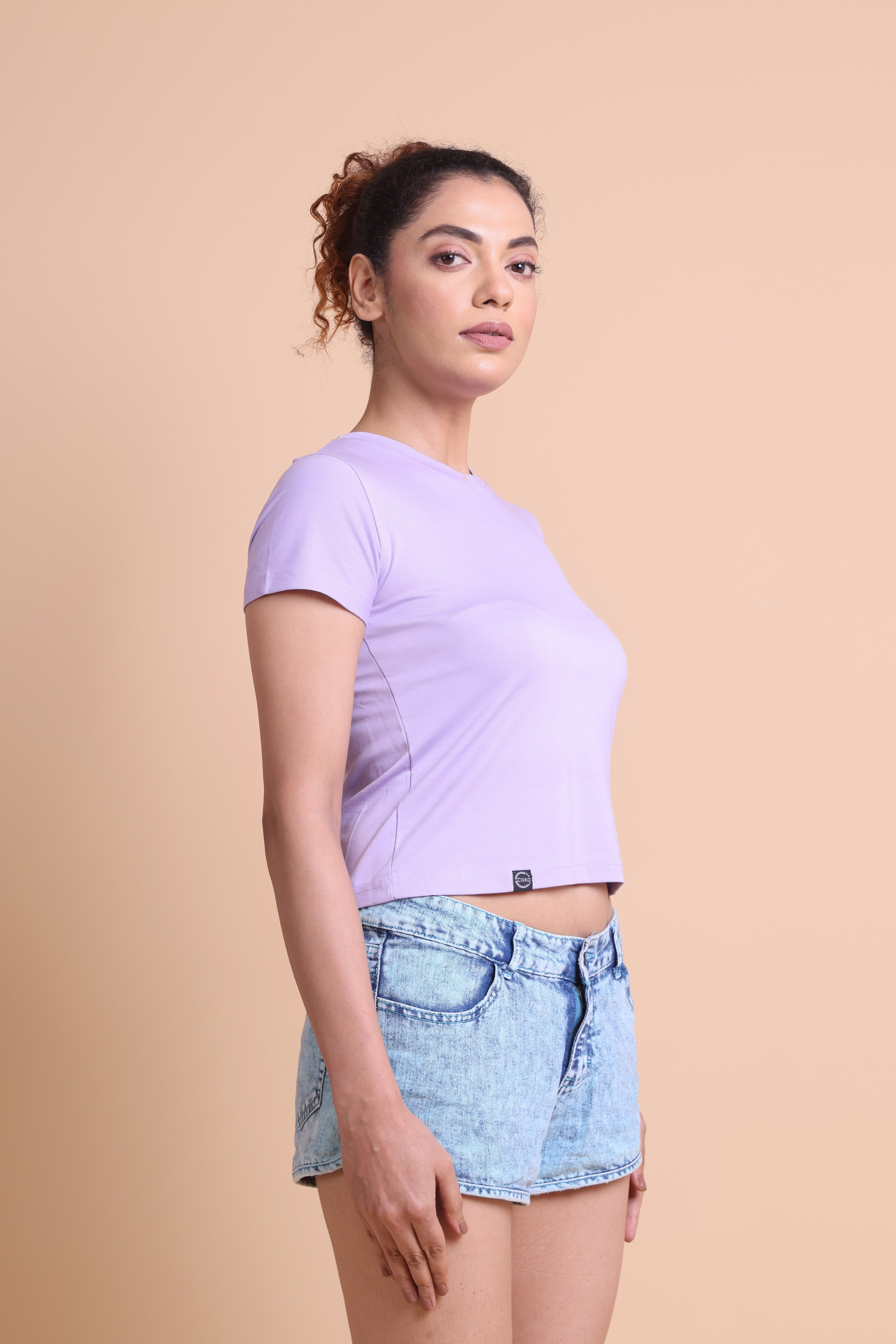 Women's Light Indigo Color Solid Slim Fit T-shirts