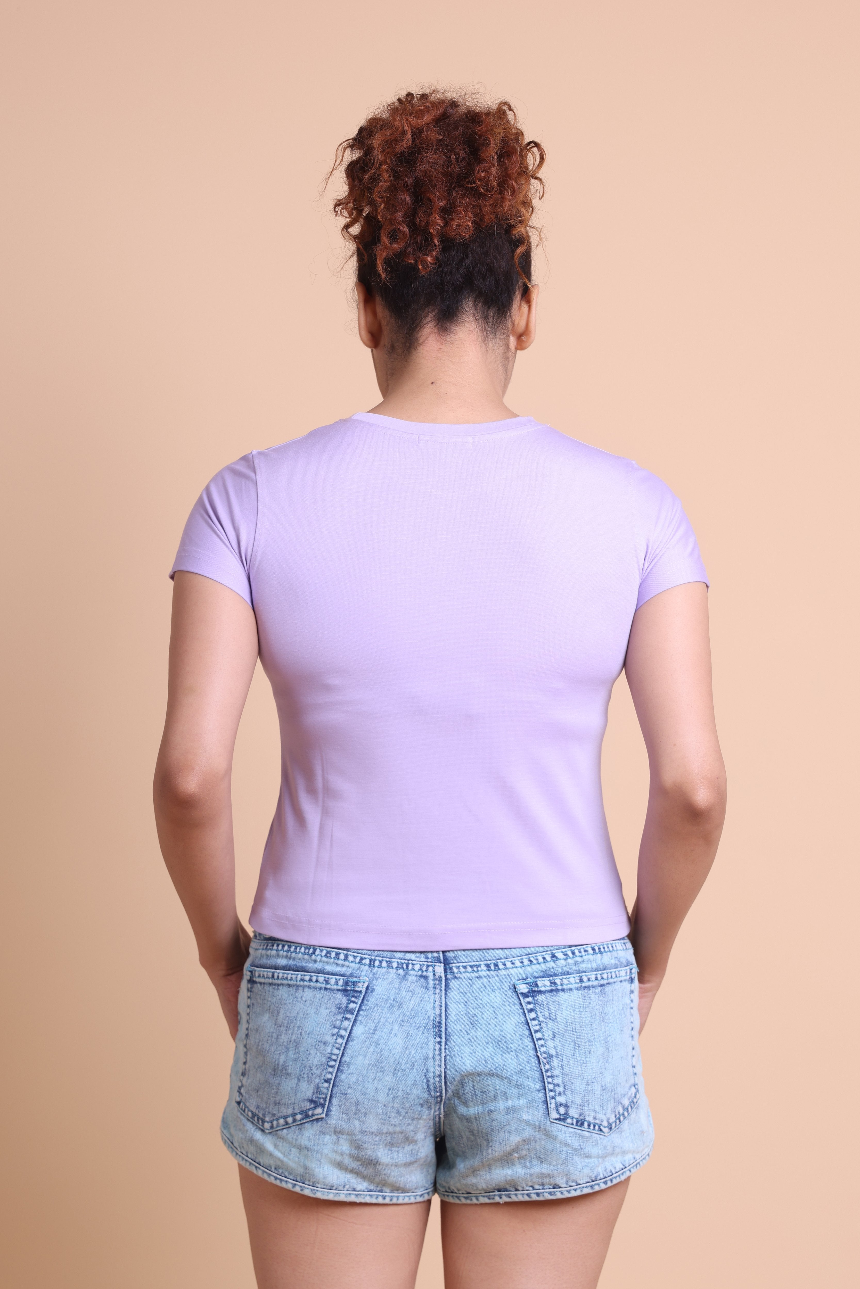 Women's Light Indigo Color Solid Slim Fit T-shirts