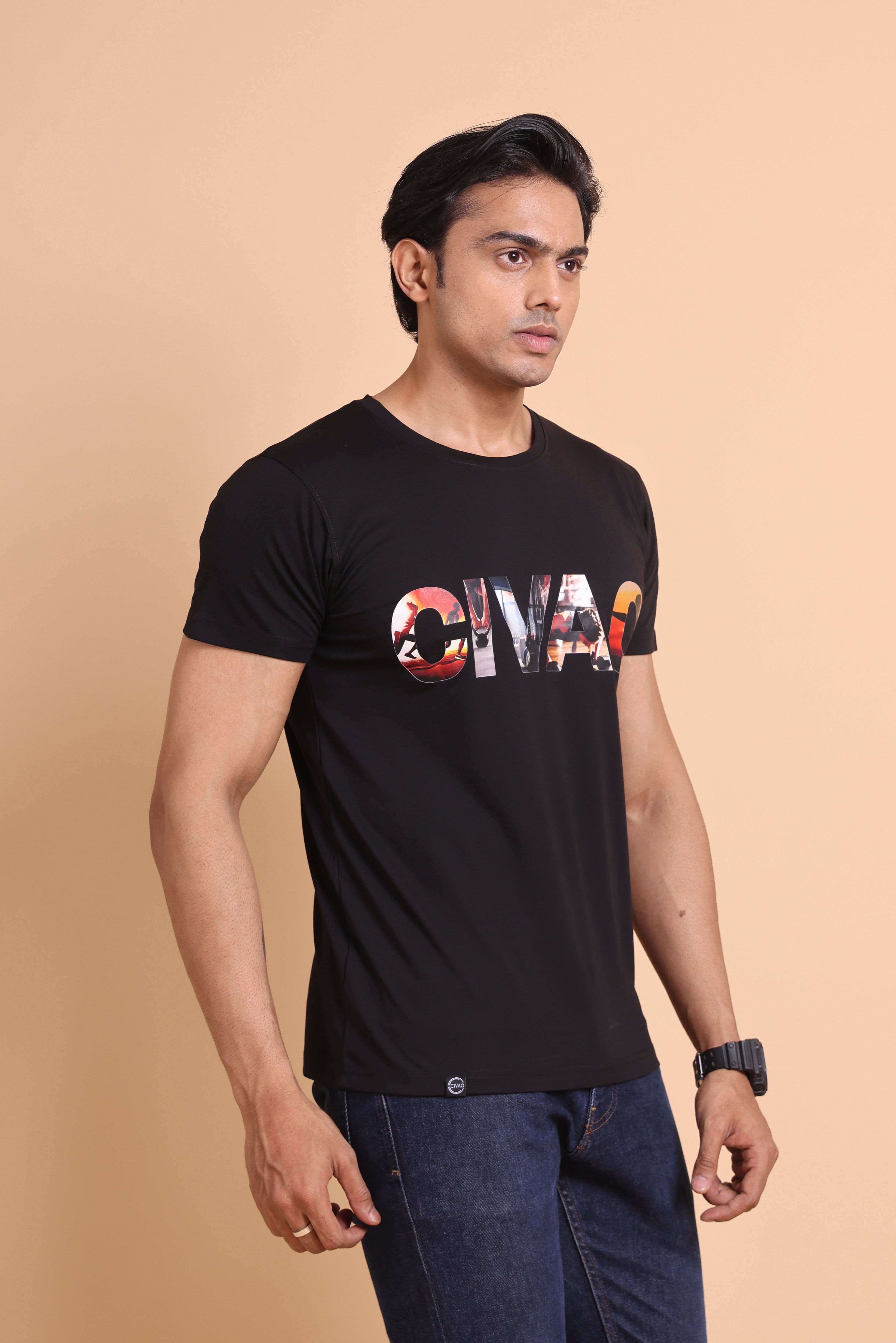 We believe - The Civao Men's Black  Slim Fit T-Shirt