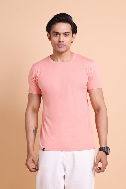 The Civao Peach Color Solid Slim Fit T-Shirt