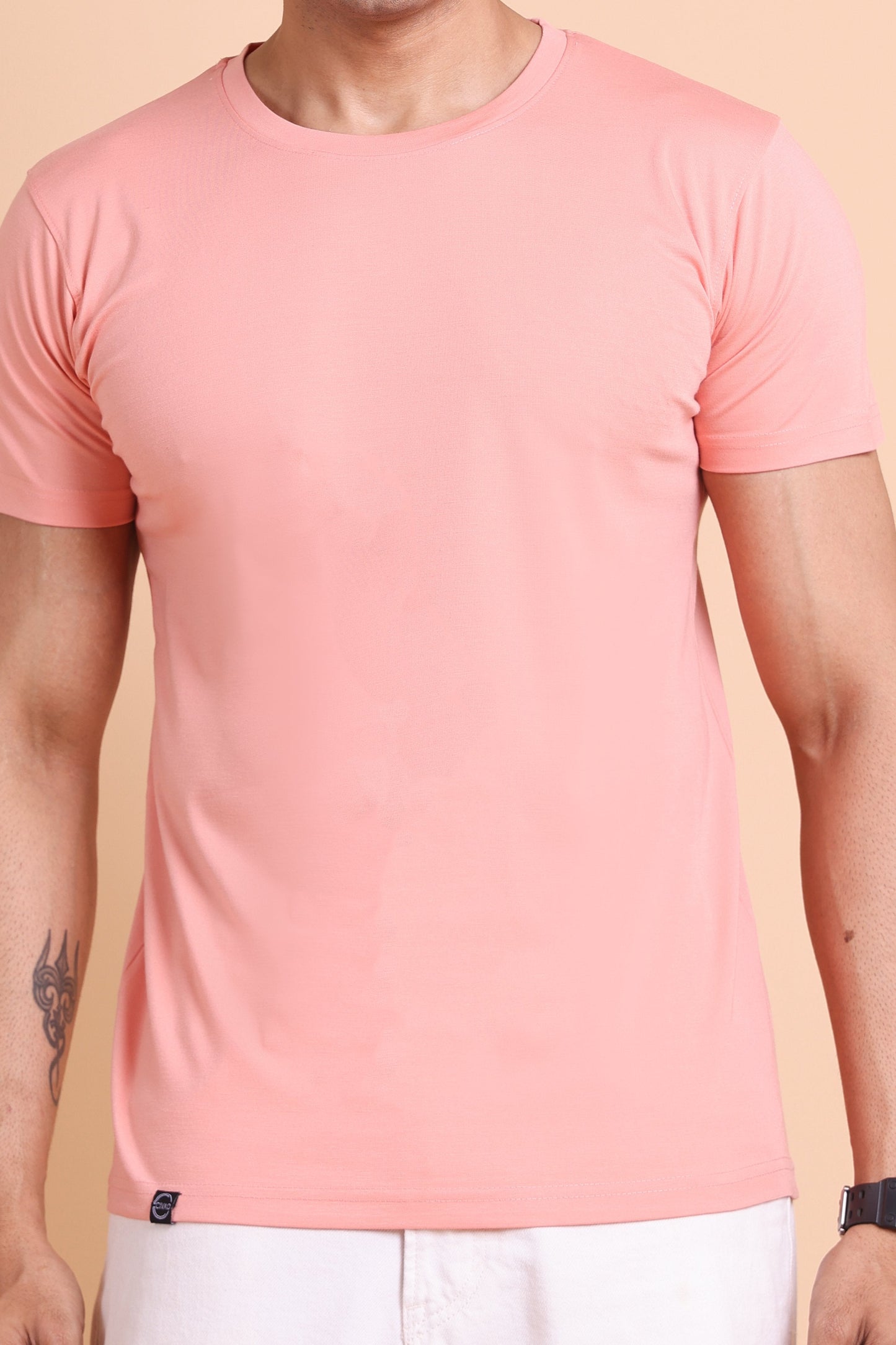 The Civao Peach Color Solid Slim Fit T-Shirt