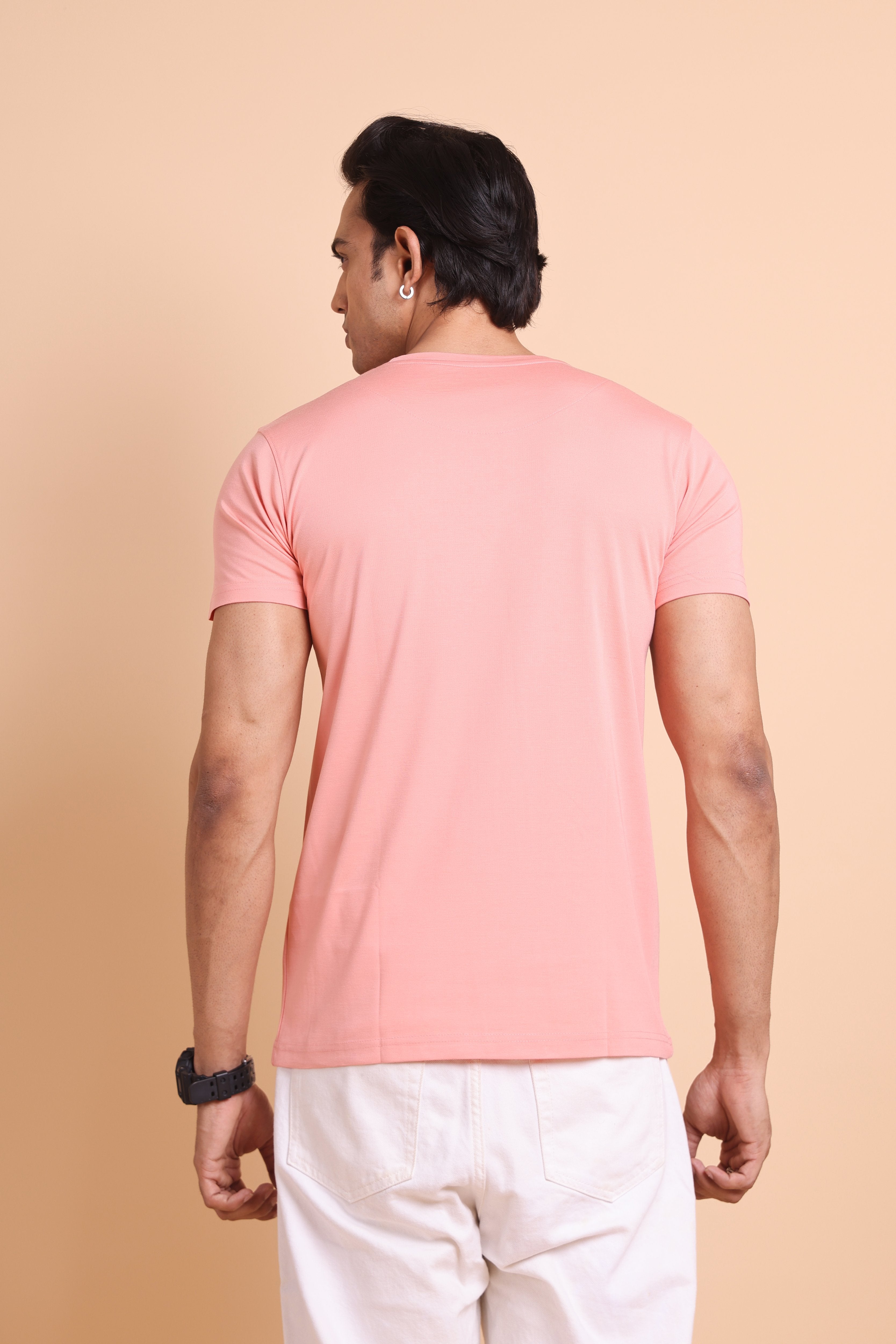 The Civao Peach Color Solid Slim Fit T-Shirt