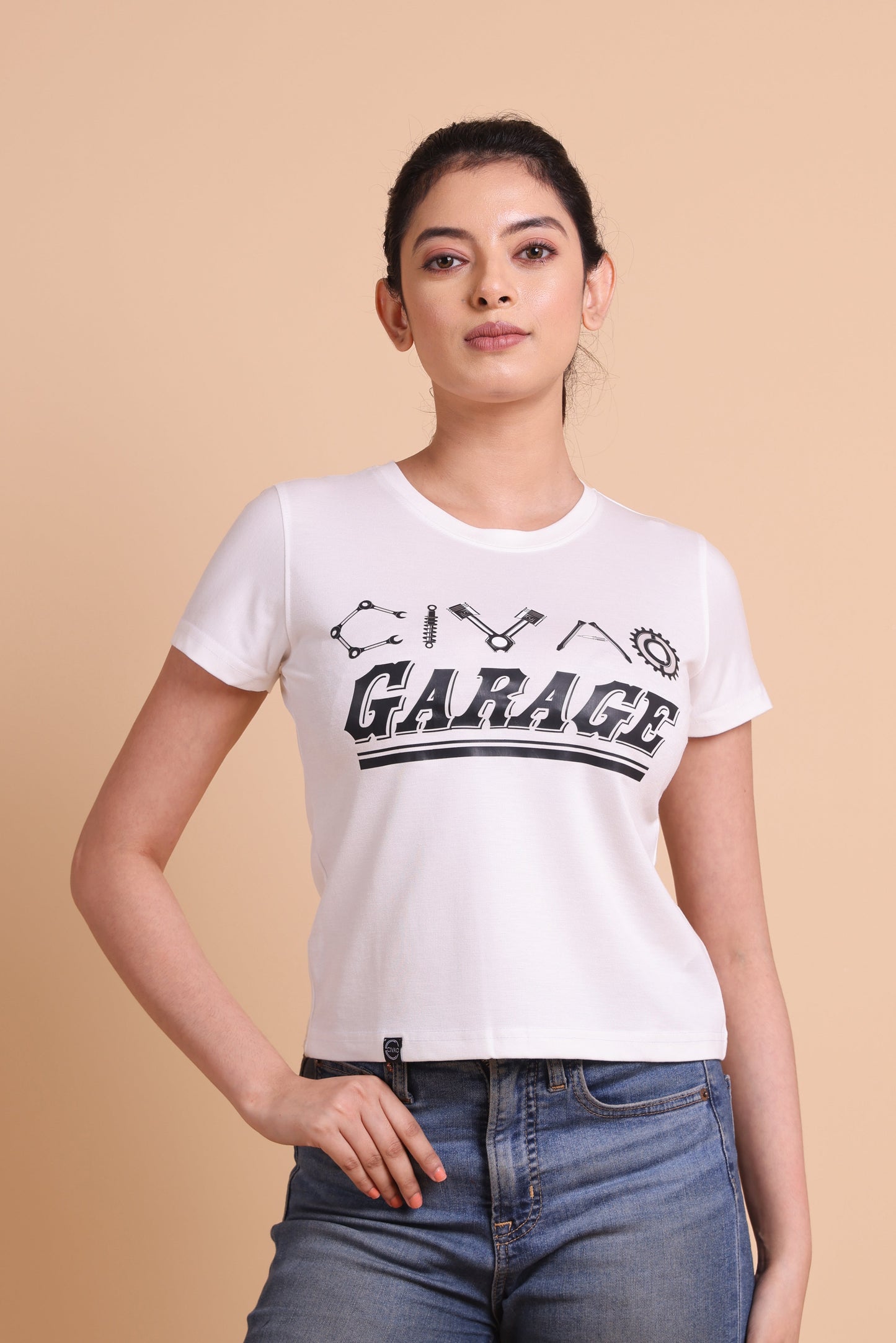 Garage Women's White Slim Fit T-Shirt