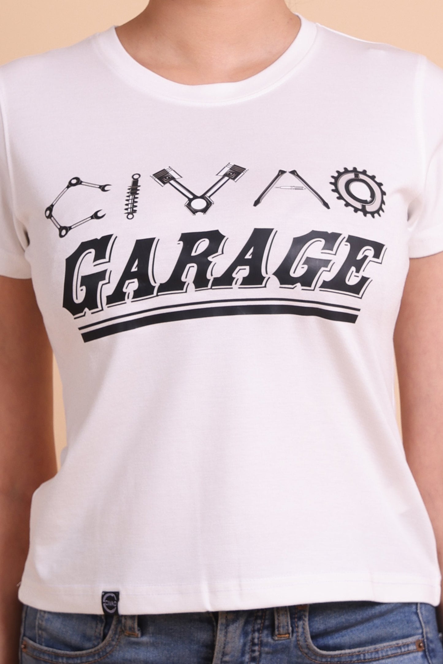 Garage Women's White Slim Fit T-Shirt