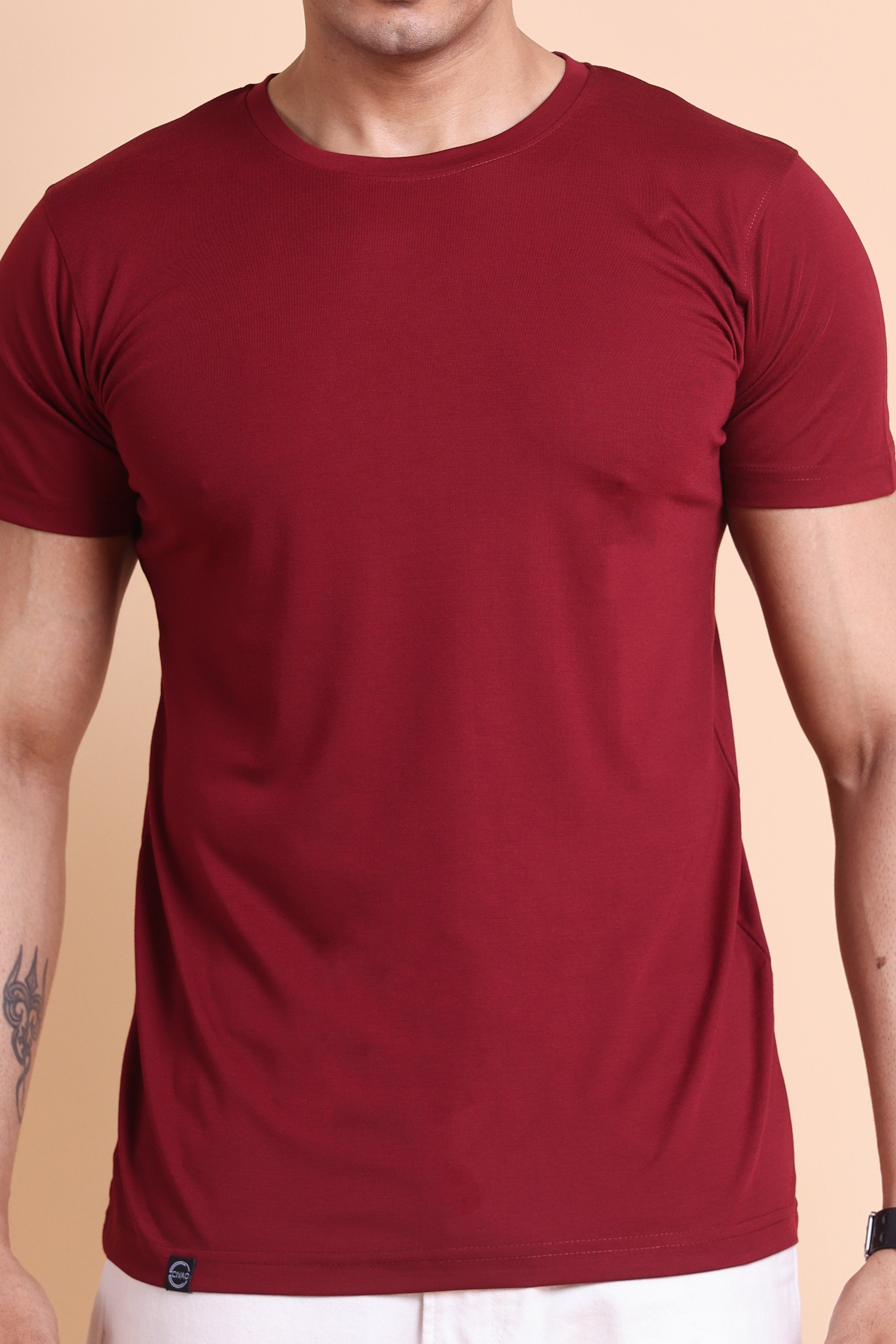 The Civao Maroon Men's Solid Slim Fit T-Shirt