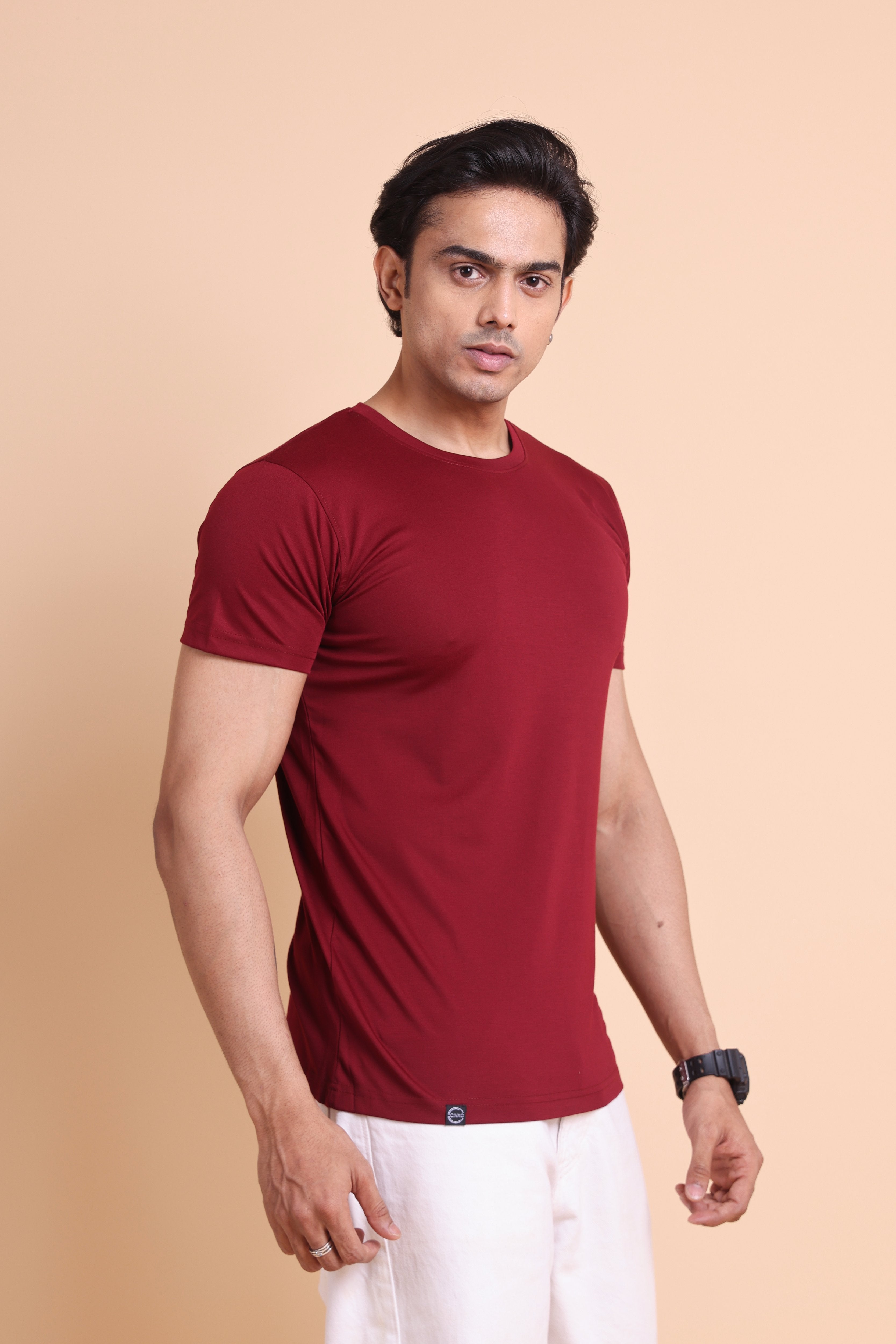 The Civao Maroon Men's Solid Slim Fit T-Shirt