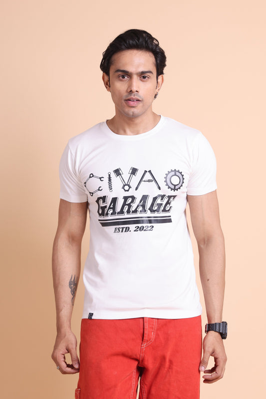 Garage White Men Slim Fit T-shirts