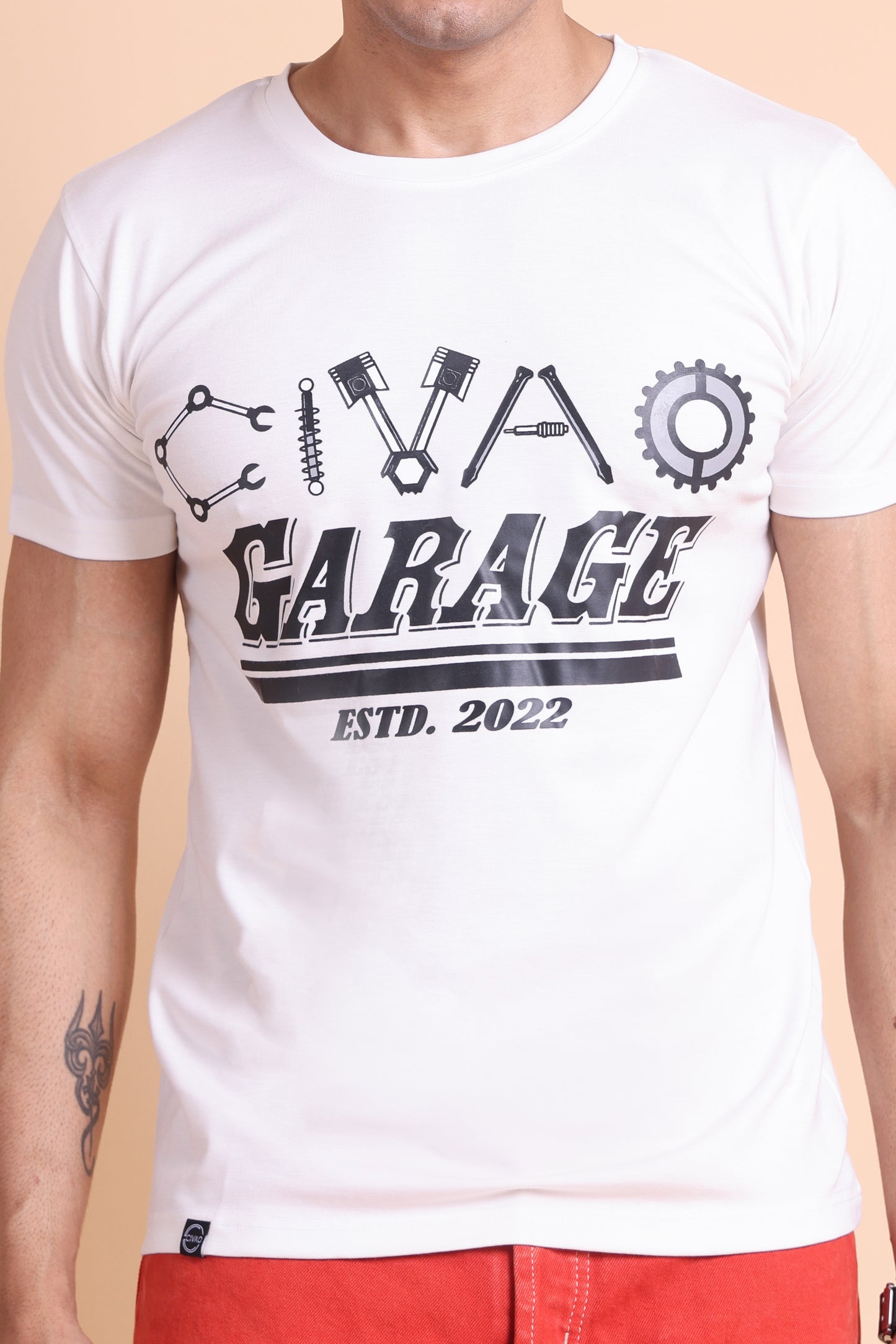 Garage White Men Slim Fit T-shirts