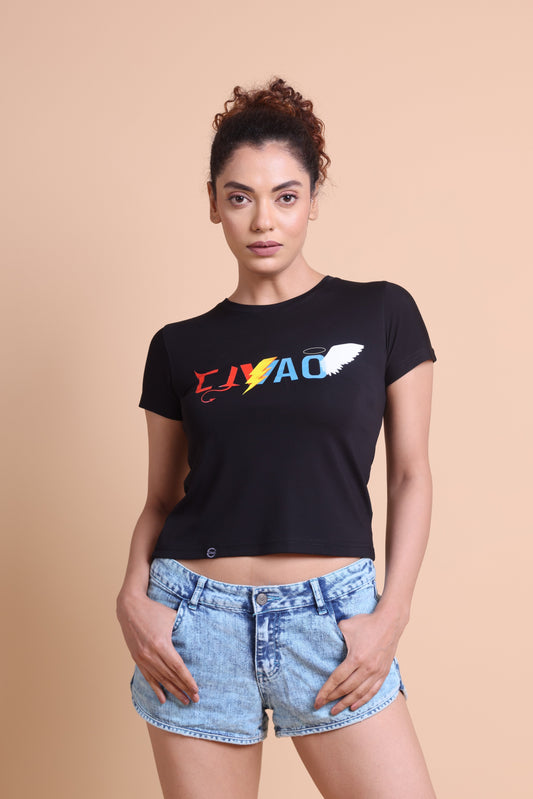 The Civao  Women's Black Slim Fit T-Shirt