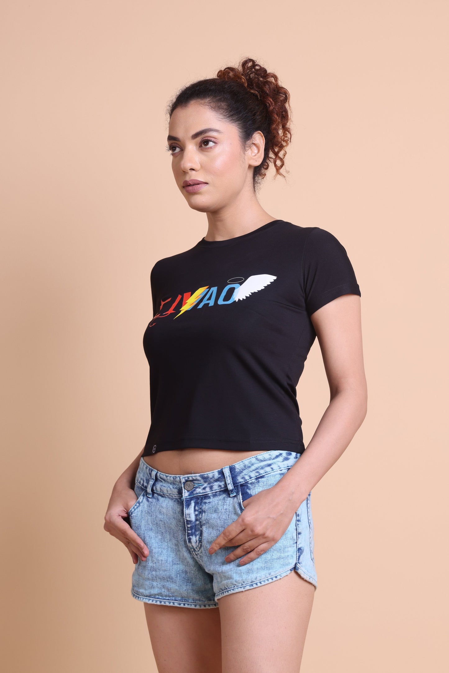 The Civao  Women's Black Slim Fit T-Shirt