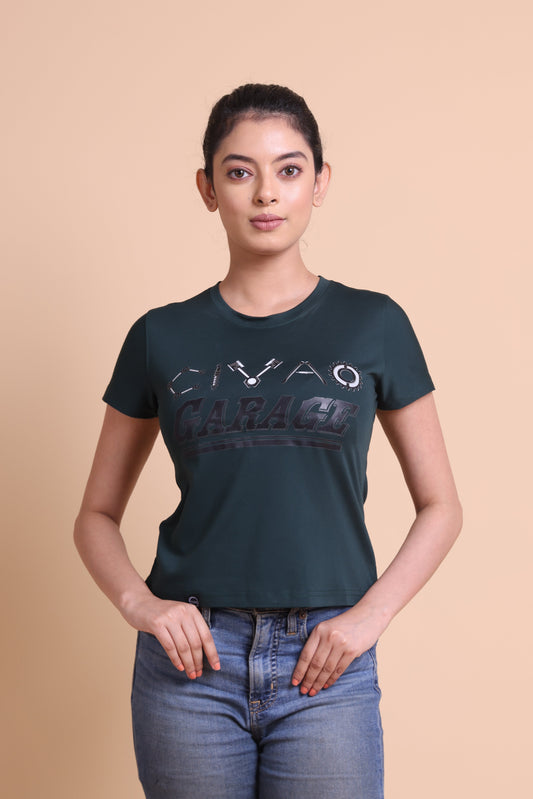 Women's Garage Dark Green Slim Fit T-shirt