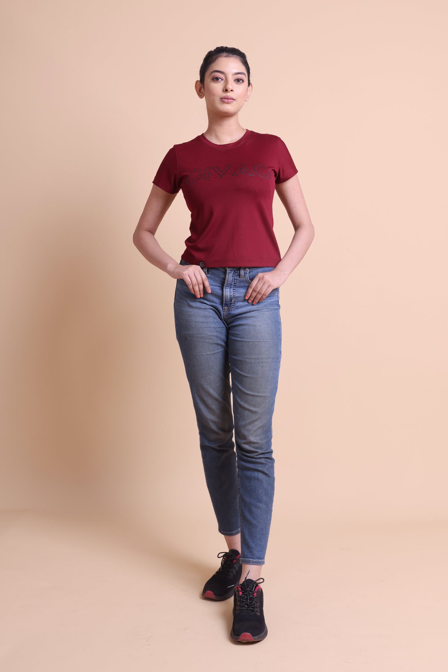 The Civao Women's Maroon  Slim Fit T-Shirt