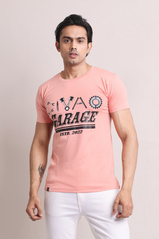 Garage Men Peach Slim Fit T-shirts