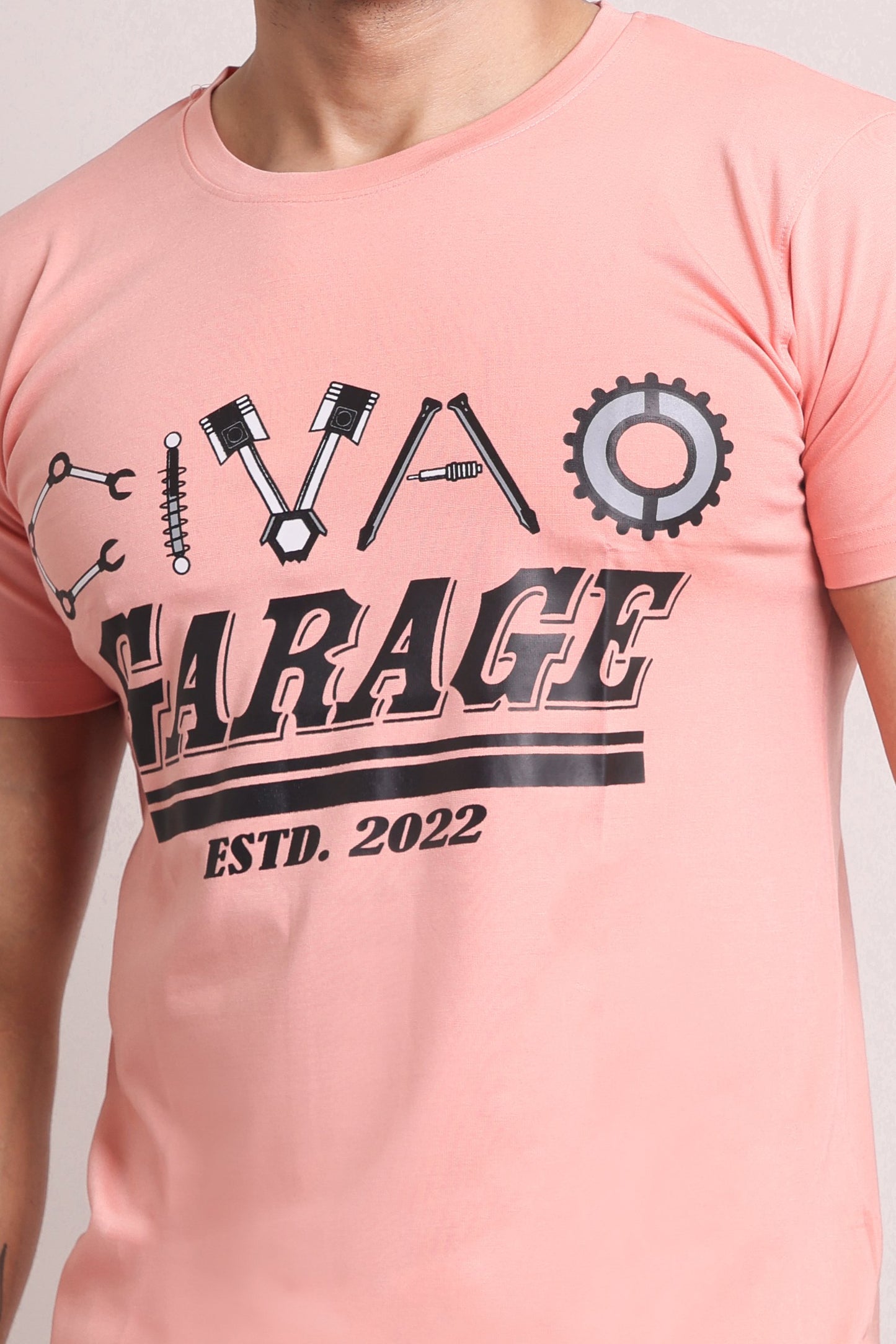 Garage Men Peach Slim Fit T-shirts