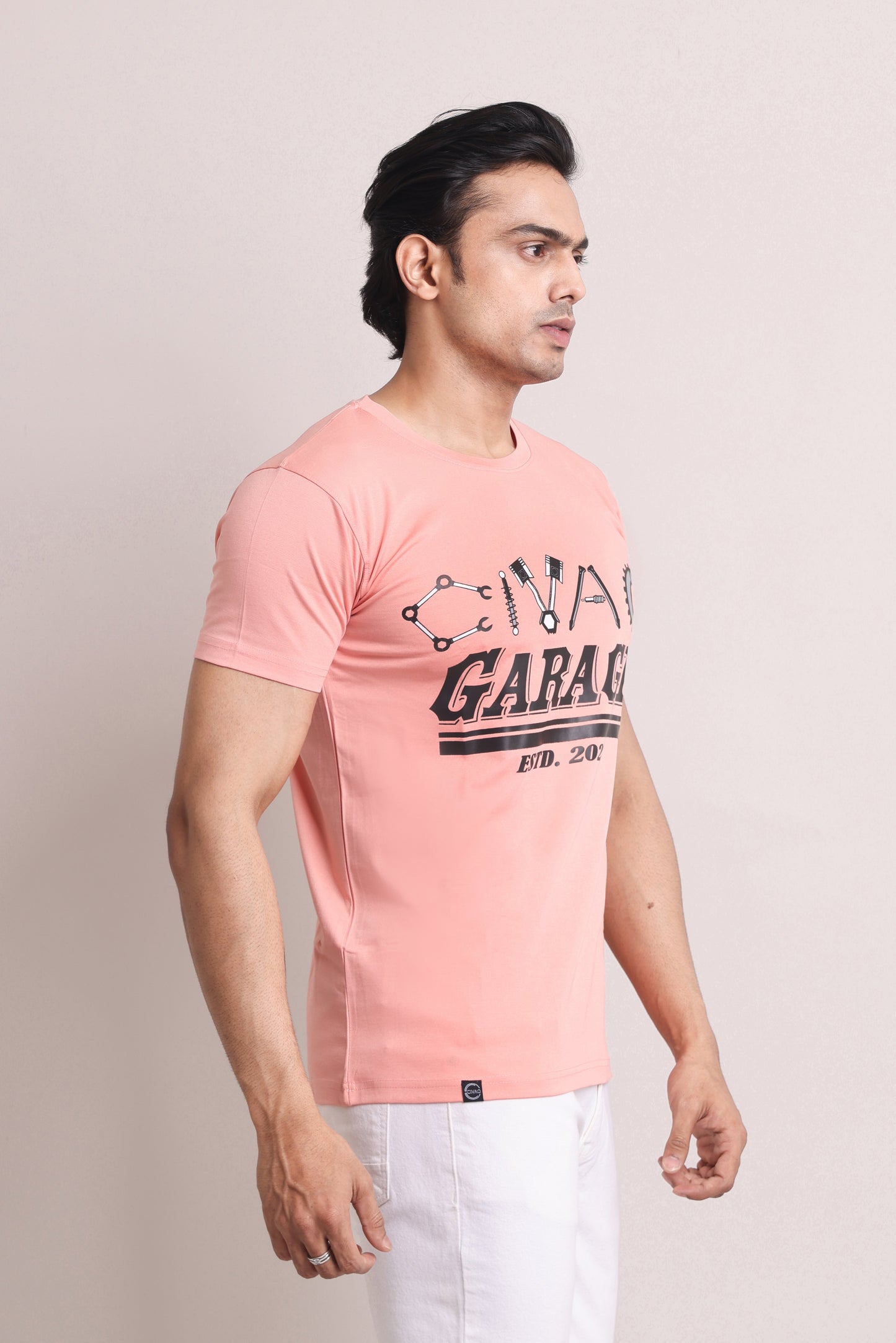 Garage Men Peach Slim Fit T-shirts