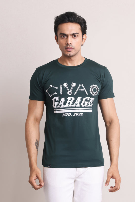 Garage Men Dark Green Slim Fit T-shirts